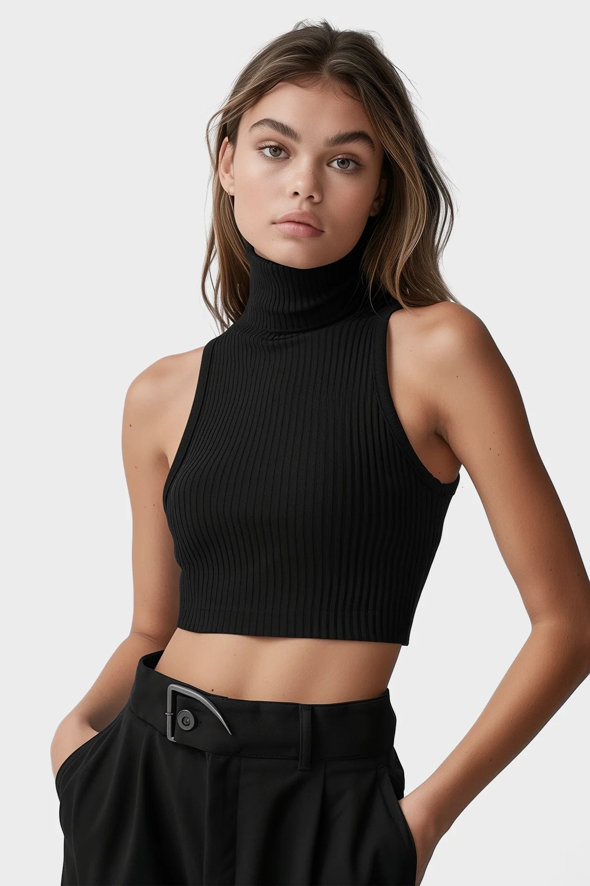 Coastal cropped high-neck tank