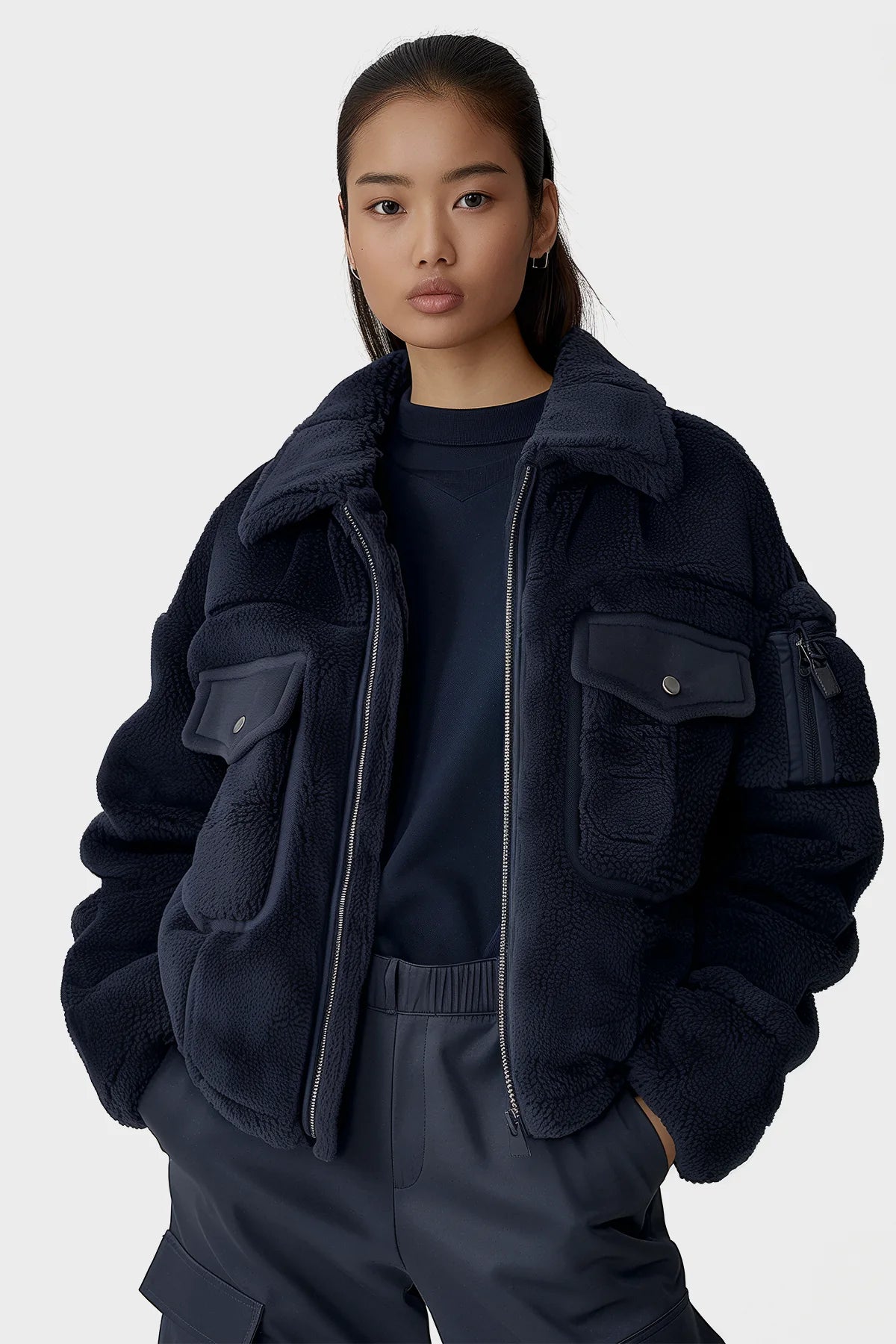 Fleece Trim Utility Shirt Jacket