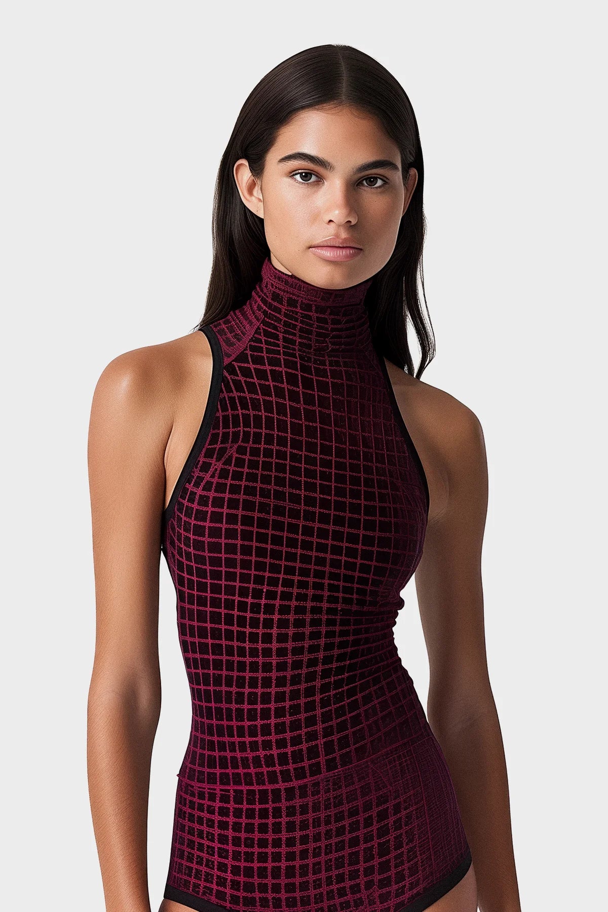 Grid velvet touch cropped top