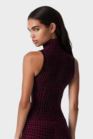 Grid velvet touch cropped top