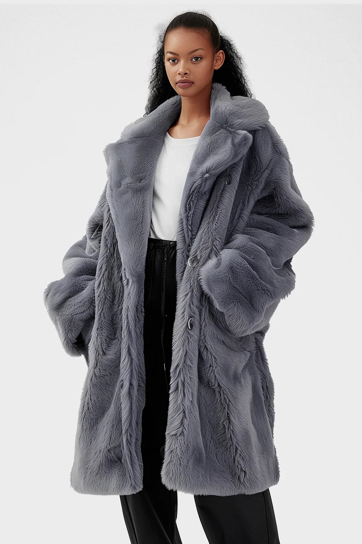 Plush Faux Fur Long Coat